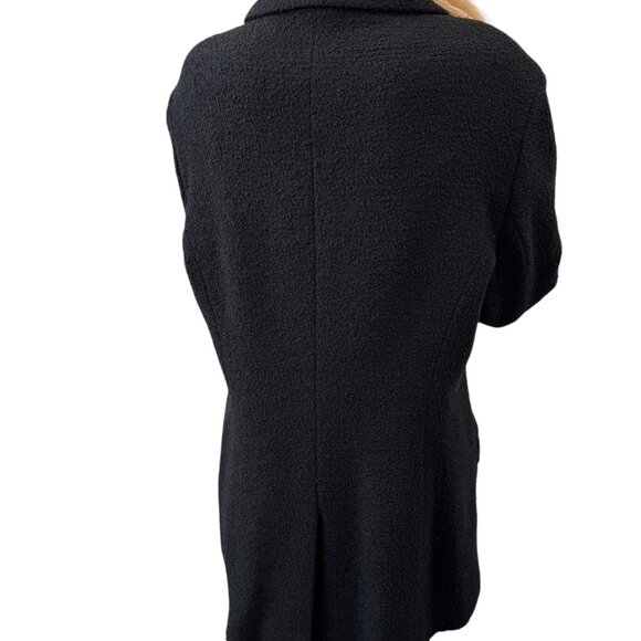 CHANEL Vintage CC Mark Logo Gold Button Coat Jacket # Black Wool Silk [106396] - Picture 2 of 11